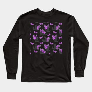 Purple Butterfly Cat Long Sleeve T-Shirt